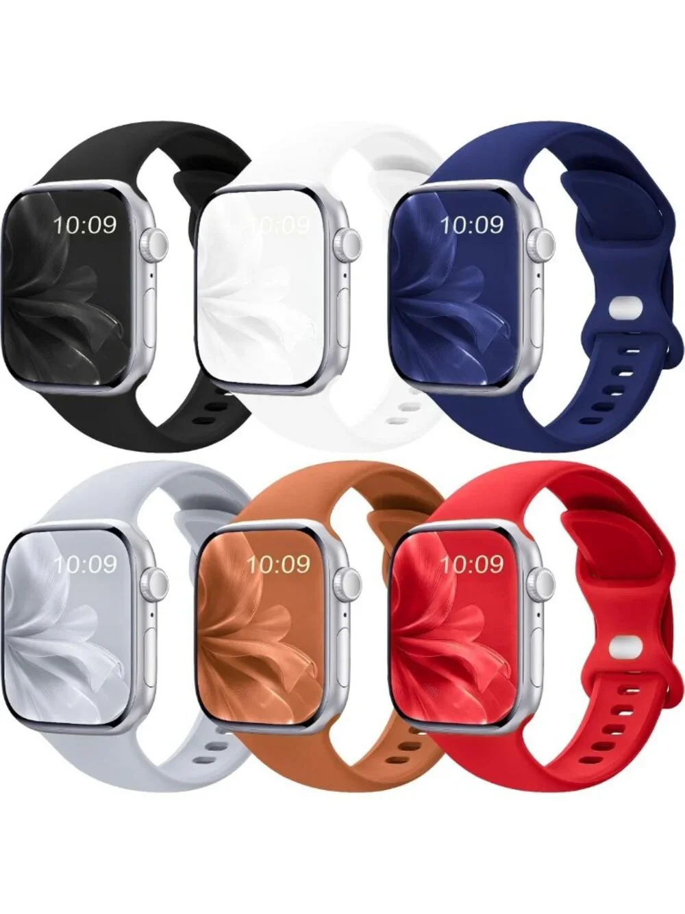 6 Pack Silicone Sport Bands for Apple Watch, Fits 38mm-49mm, Unisex iWatch
